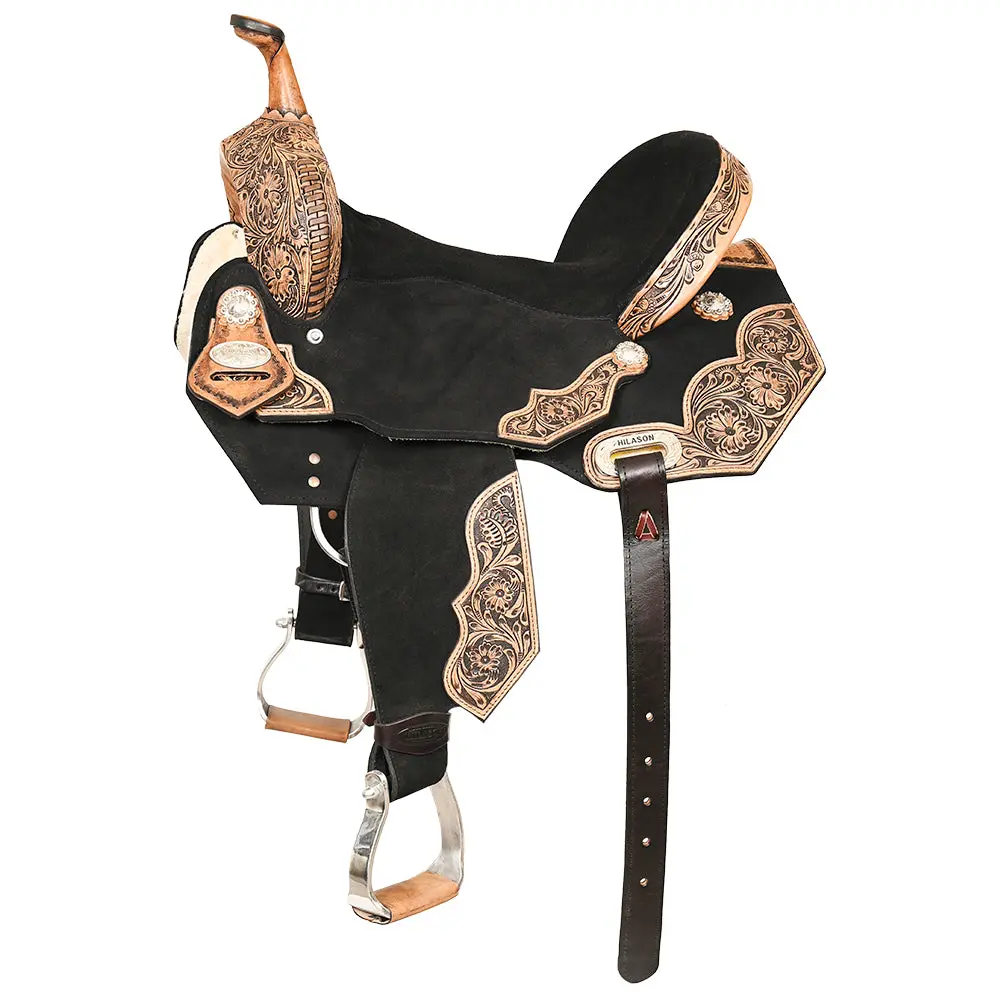Hilason Flex Tree Western Horse Floral Trail Barrel American Leather Saddle Black | For Horses 1