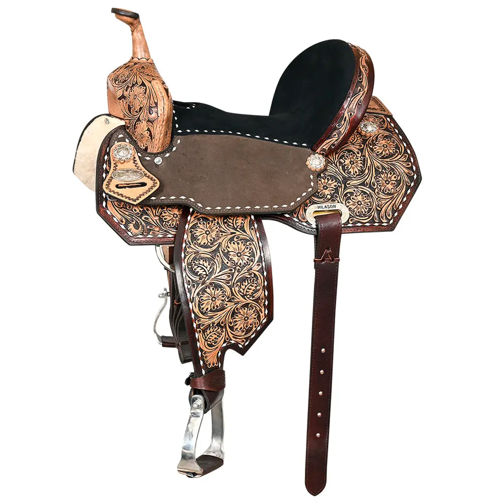 Hilason Flex Tree Western Horse Buckstitch Trail Barrel American Leather Saddle Brown | For Horses 1