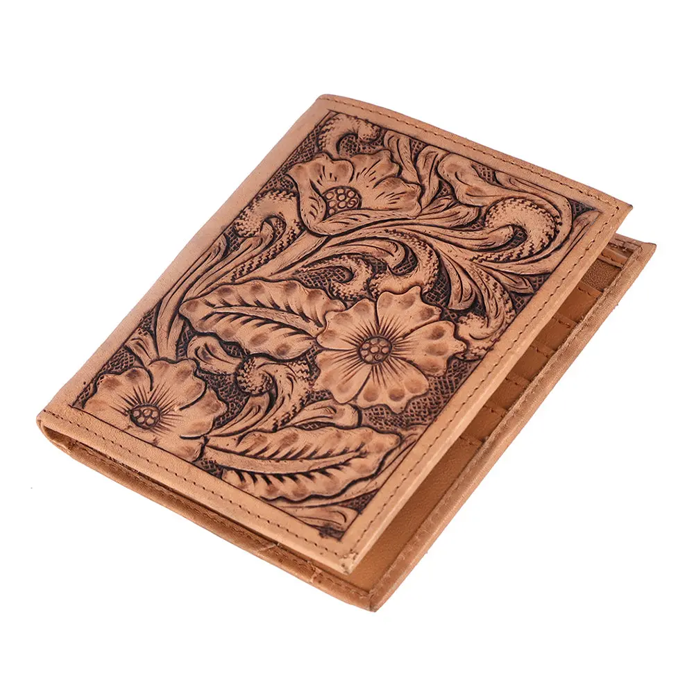 Bar H Equine Hand Carved Unisex Bifold Wallet Genuine Hair-On Leather 1