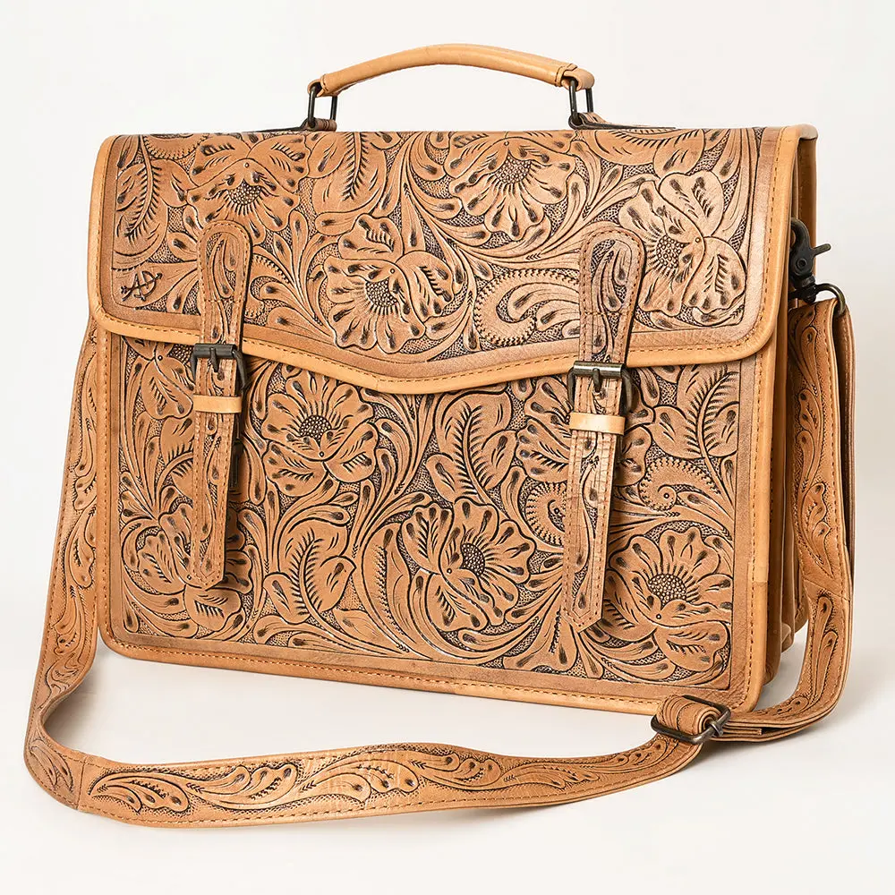American Darling Western Hand-Tooled Genuine Leather Briefcase Bag With Floral Carving – Durable Work & Travel Organizer 1