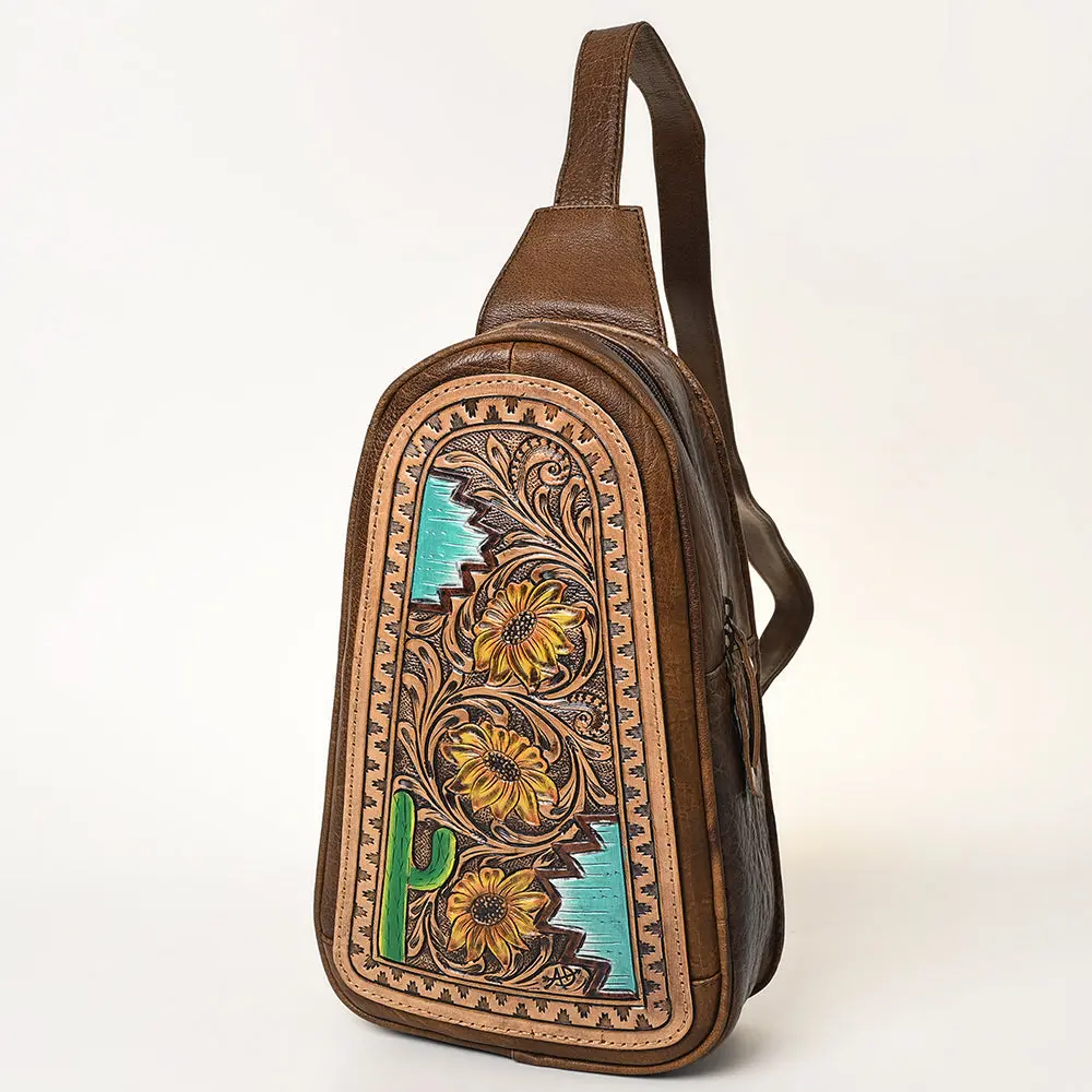 American Darling Hand-Tooled Leather Sling Bag – Genuine Leather Floral Carved Western Crossbody | 13In (H) X 8In (W) X 3In (D) 1