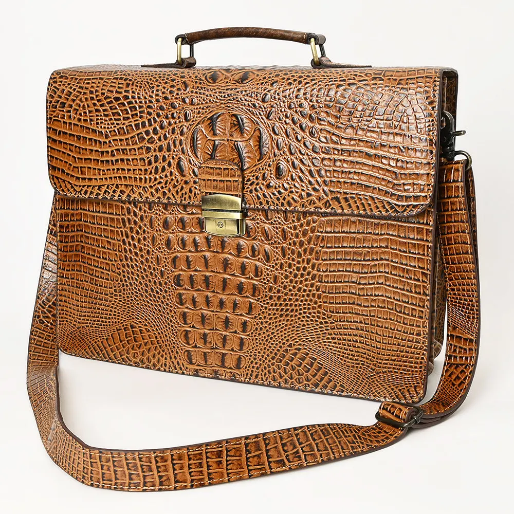 American Darling Crocodile Embossed Genuine Leather Briefcase Bag – Western Work Tote With Multiple Compartments – Premium Artisan Craft 1