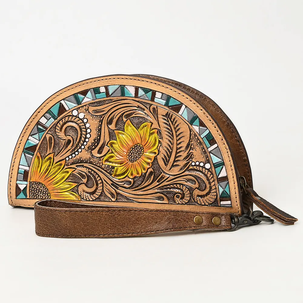 American Darling Hand-Tooled Genuine Leather Taco Bag – Floral Carved Western Wristlet With Secure Storage – Premium Artisan Craftsmanship 1