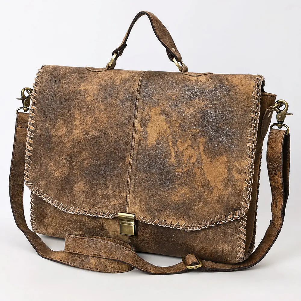 American Darling Western Leather Briefcase - Eco-Friendly Vegetable Tanned Full Grain Leather Braided Edge Work Bag 1