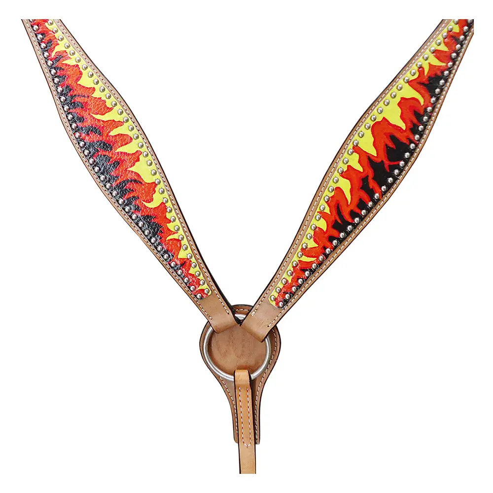 Hilason Western Horse Leather Headstall & Breast Collar Tack Set Flame 3
