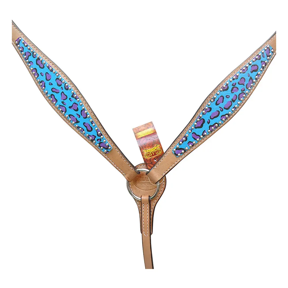 Hilason Western Horse Leather Headstall & Breast Collar Set Turquoise Cheetah 2