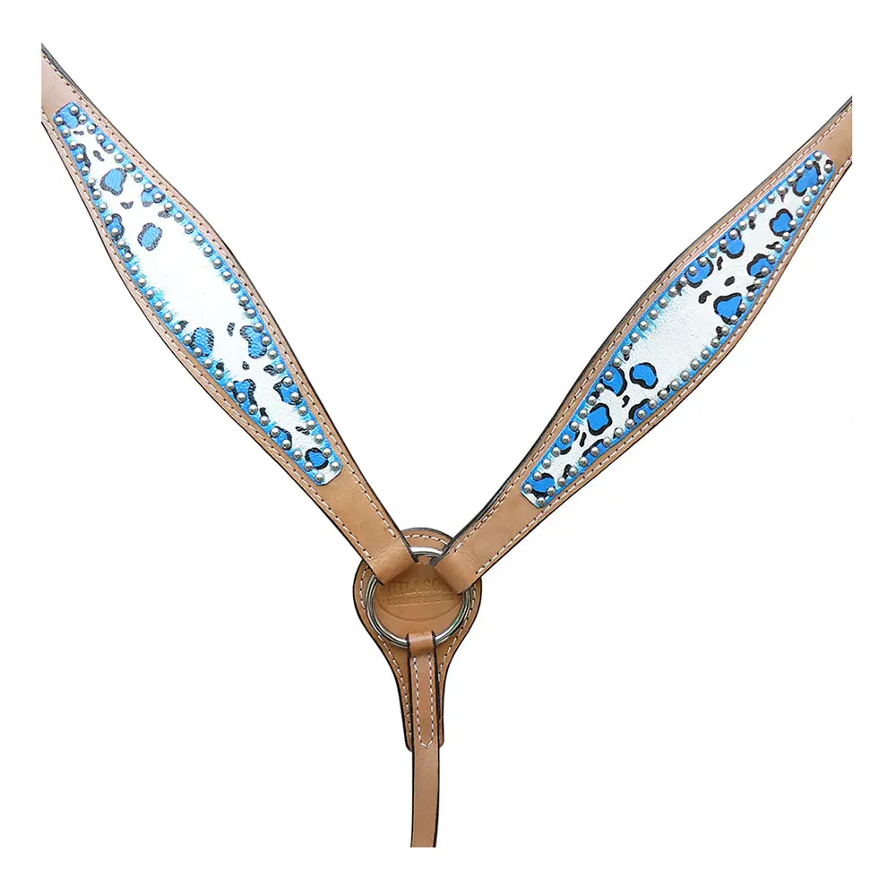 Hilason Western Horse Leather Headstall & Breast Collar Set Turquoise Leopard 3