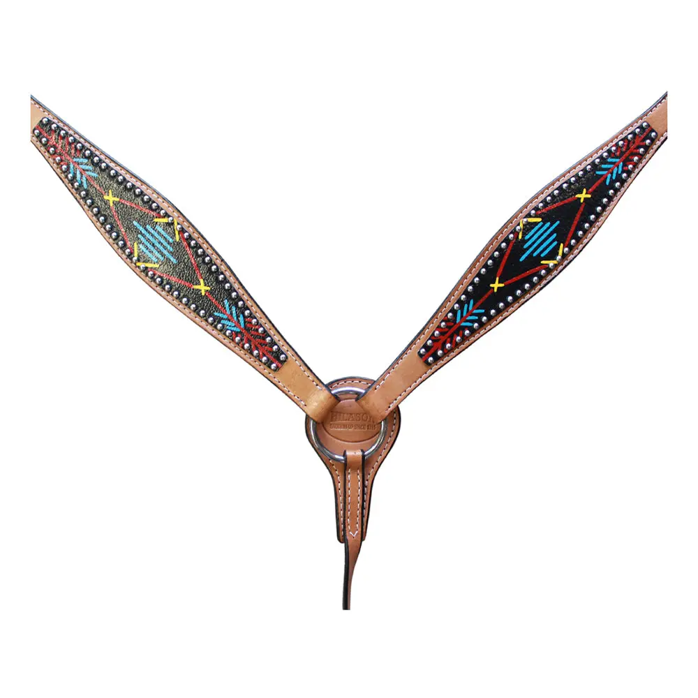 Hilason Western Horse Genuine Leather Headstall & Breast Collar Set Tan 2
