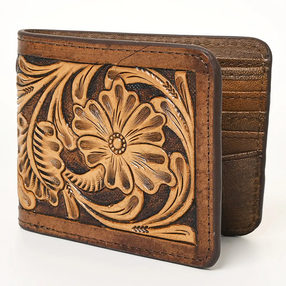 American Darling Hand-Tooled Genuine Leather Western Wallet Bag With Floral Carving, Card Slots & Secure Storage – Premium Craftsmanship 1