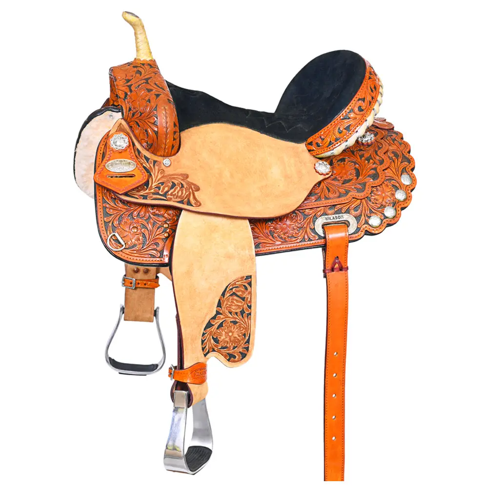 Hilason Western Horse Saddle American Leather Treeless Trail Barrel Tan | For Horses 1