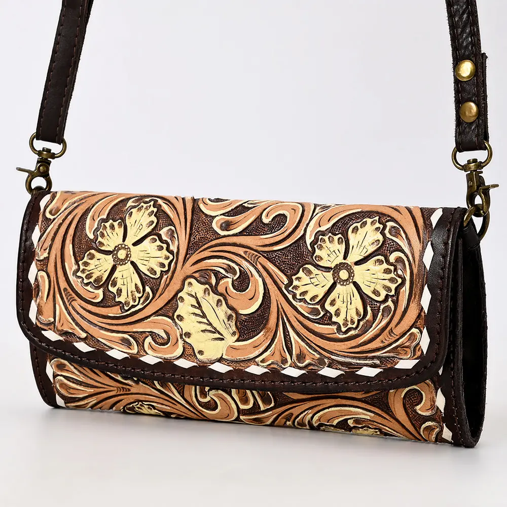 American Darling Hand Tooled Floral Carved Genuine Leather Small Cross Body Bag Eco-Friendly Western Purse 1