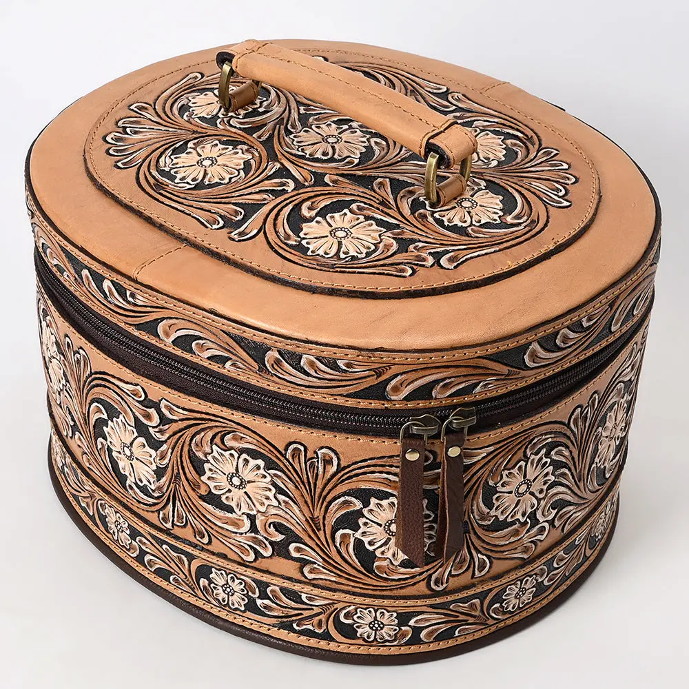 American Darling Hand Tooled Floral Carved Leather Jewelry Case Vegetable-Tanned Genuine Leather Ykk Zipper Western Storage 1