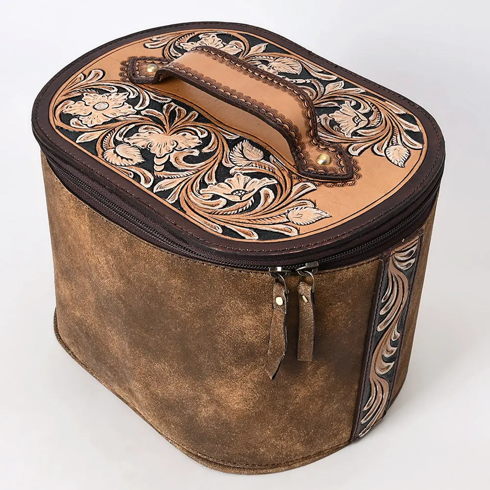 American Darling Hand Tooled Floral Carved Leather Jewelry Case Vegetable-Tanned Genuine Leather Ykk Zipper Western Accessory 1