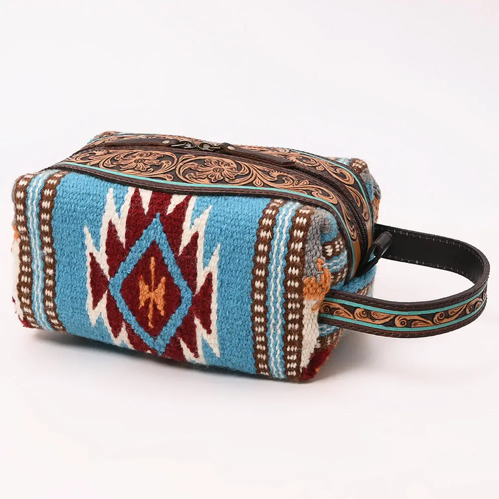 American Darling Hand Tooled Floral Carved Saddle Blanket Toiletry Eco-Friendly Genuine Leather Western Travel Bag 1