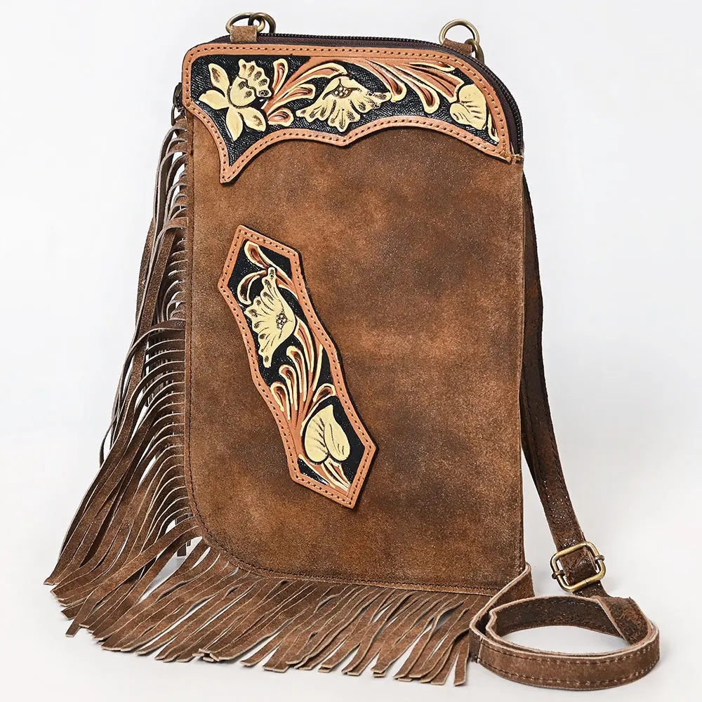 American Darling Fringed Hand Tooled Floral Carved Chaps Bag Eco-Friendly Genuine Leather Western Crossbody 1