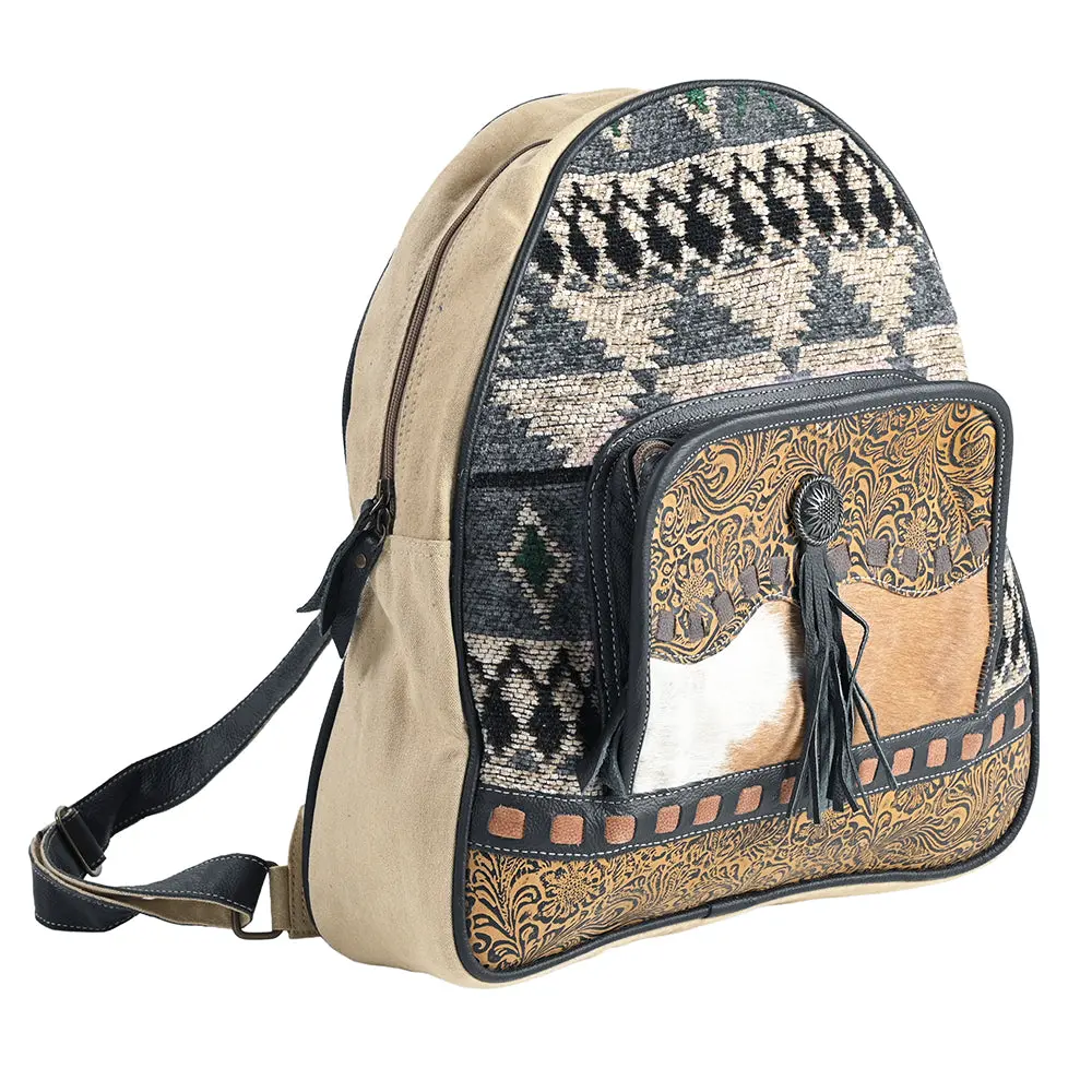 Ohlay Backpack Embossed Upcycled Canvas Hair-On Genuine Leather Women Bag Western Handbag Purse | Cross Body For 1