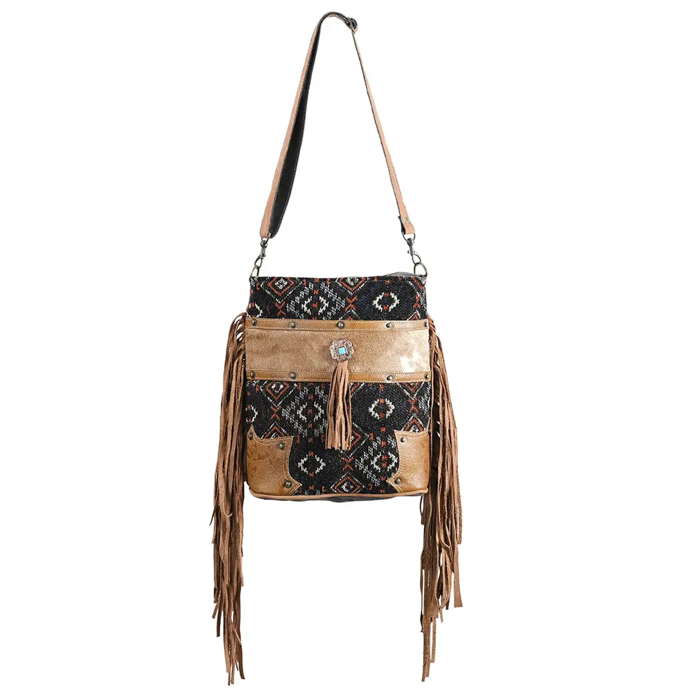 Ohlay Cross Body Embossed Upcycled Wool Canvas Hair-On Genuine Leather Women Bag Western Handbag Purse Womens Handbags 1
