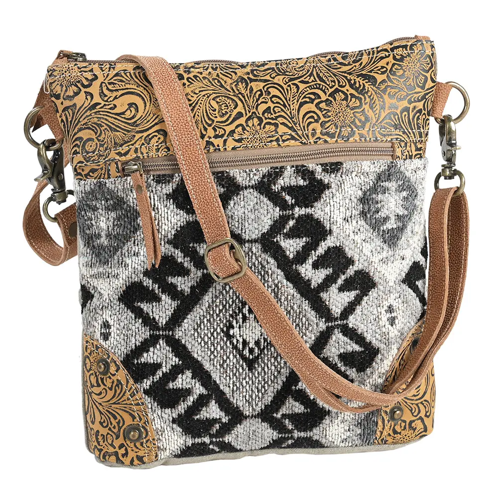 Ohlay Cross Body Embossed Upcycled Wool Canvas Genuine Leather Women Bag Western Handbag Purse | For 1