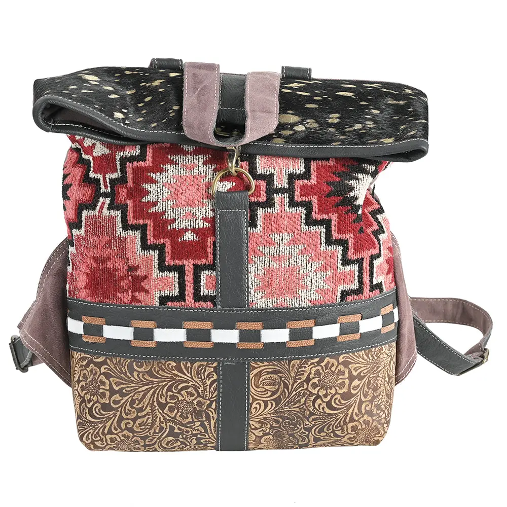Ohlay Ohv374 Backpack Embossed Upcycled Wool Canvas Hair-On Genuine Leather Women Bag Western Handbag Purse 1