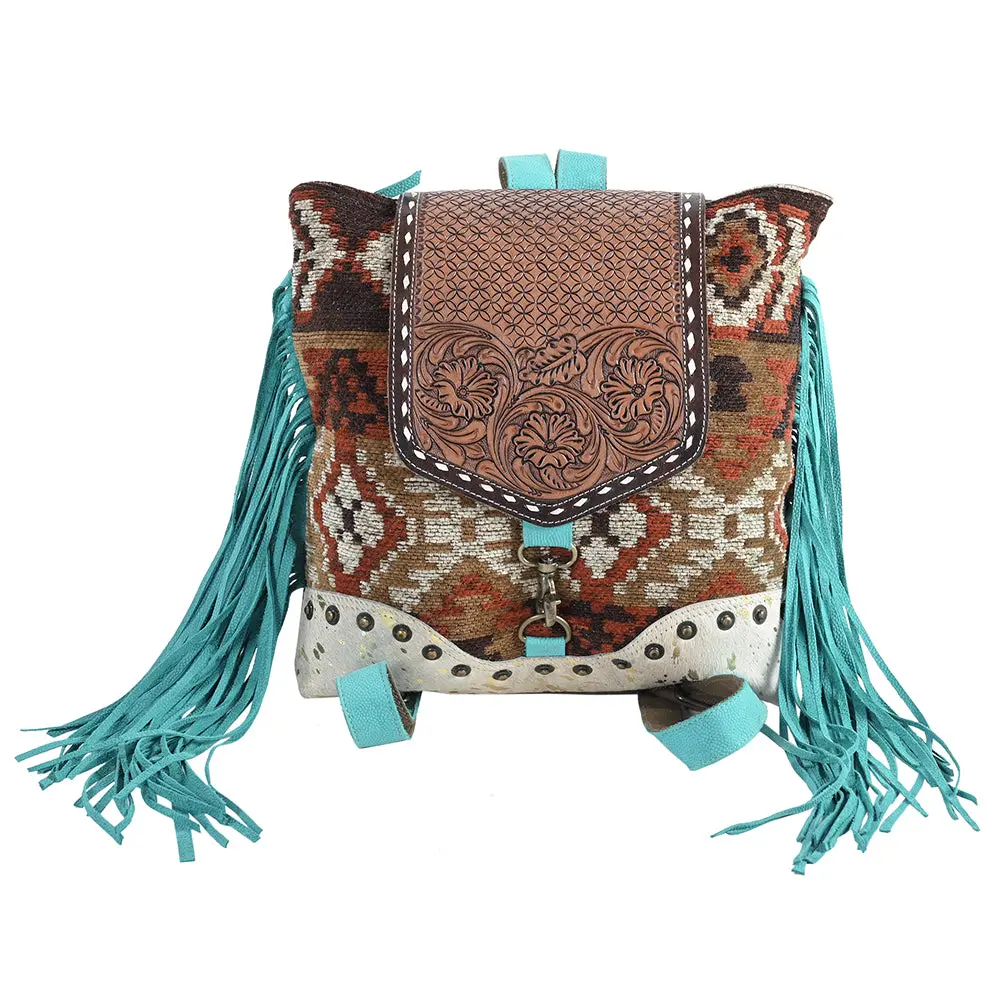 Ohlay Ohv377 Backpack Hand Tooled Upcycled Wool Canvas Hair-On Genuine Leather Women Bag Western Handbag Purse 1