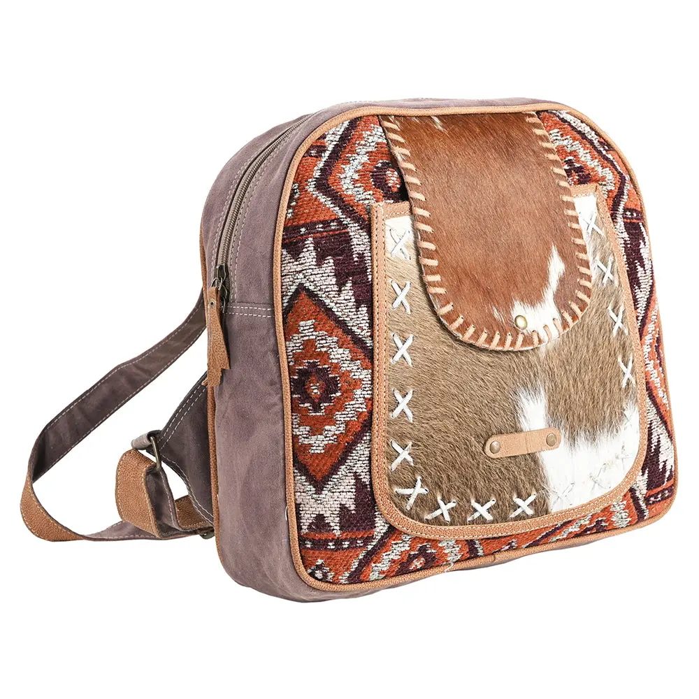 Ohlay Ohv380 Backpack Upcycled Wool Canvas Hair-On Genuine Leather Women Bag Western Handbag Purse 1