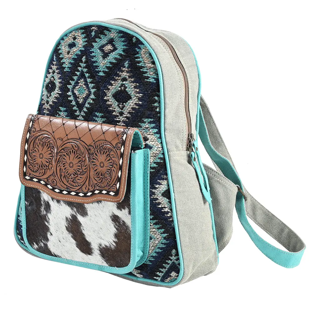 Ohlay Ohv384 Backpack Hand Tooled Upcycled Wool Canvas Hair-On Genuine Leather Women Bag Western Handbag 1