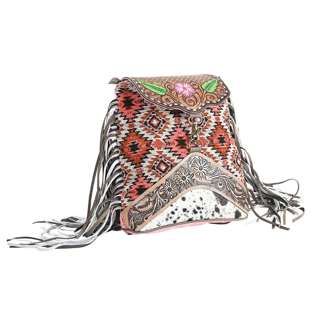 Ohlay Ohv385 Backpack Hand Tooled Upcycled Wool Canvas Hair-On Genuine Leather Women Bag Western Handbag Purse 1