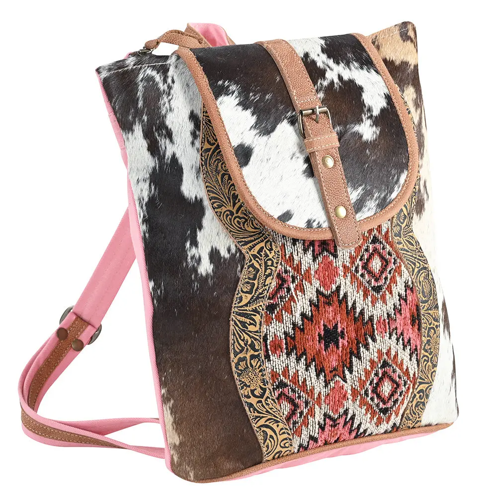 Ohlay Ohv387 Backpack Embossed Upcycled Wool Canvas Hair-On Genuine Leather Women Bag Western Handbag Purse 1