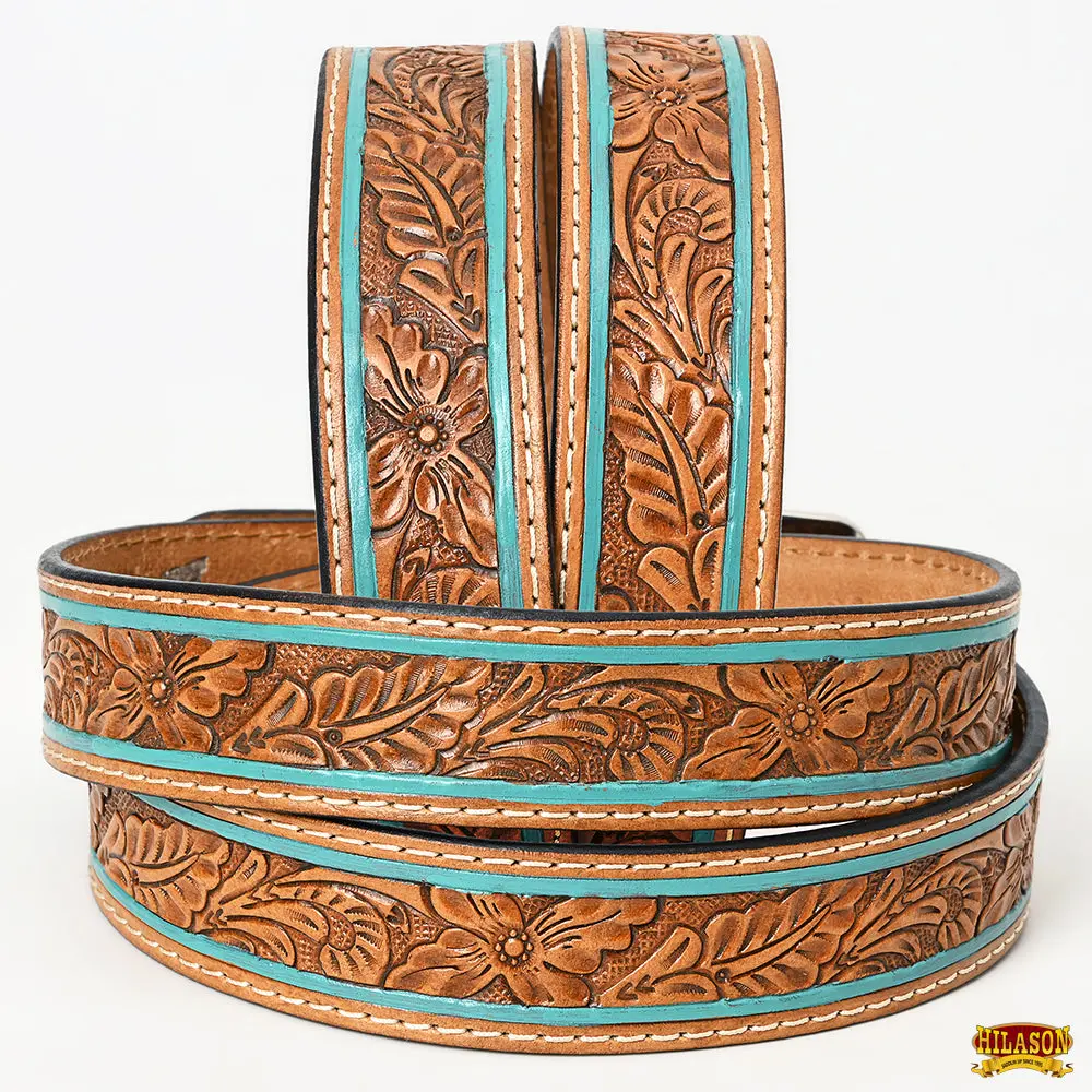 Hilason Western Genuine Leather Belt For Men Women Cowboy Cowgirl Handmade Unisex Full Grain Heavy Duty Floral Tooled 2
