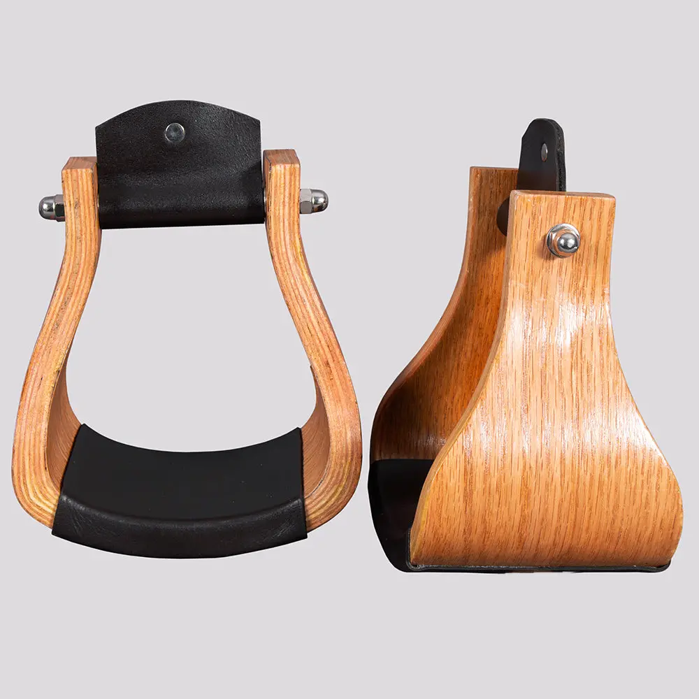 Bar H Equine Western Horse Oak Wood Genuine Leather Cover Bell Stirrup Tan 1