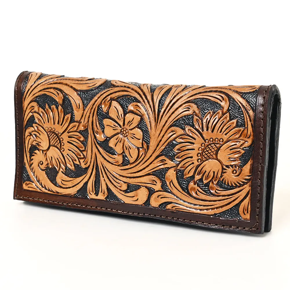 American Darling Hand Tooled Floral Carved Leather Clutch Bag Eco-Friendly Vegetable-Tanned Genuine Leather Western Wallet 1