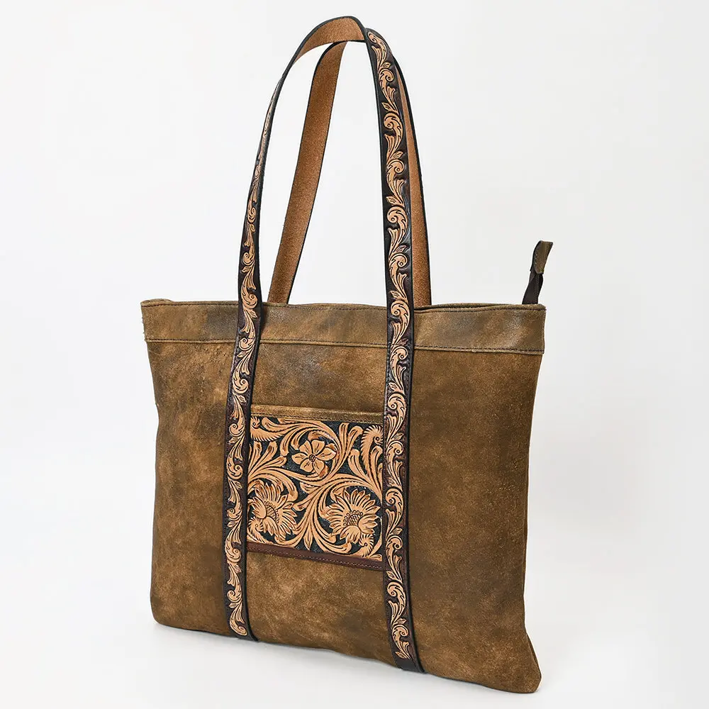 American Darling Leather Hand Tooled Floral Carved Tote Bag Eco-Friendly Vegetable-Tanned Genuine Leather Western Purse Ykk Zipper 1