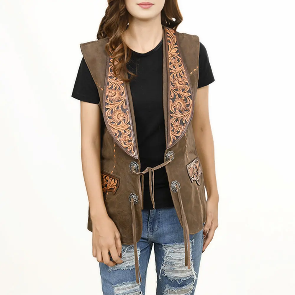 American Darling Genuine Vintage Leather Hand Tooled Carved Women Blazer Dress Jacket Ladies Girl 1