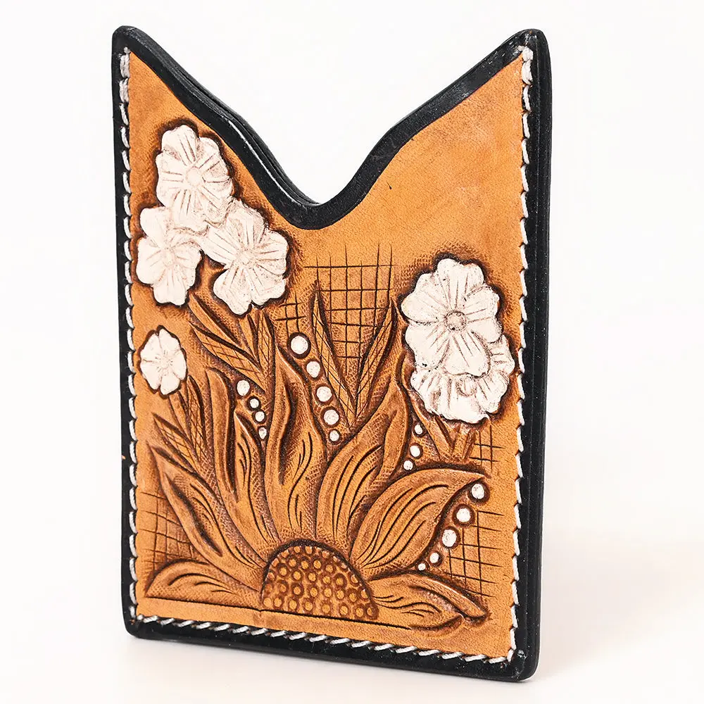 American Darling Floral Women & Men Hand Carved Genuine Leather Card Holder | Handcrafted Western Belt 2
