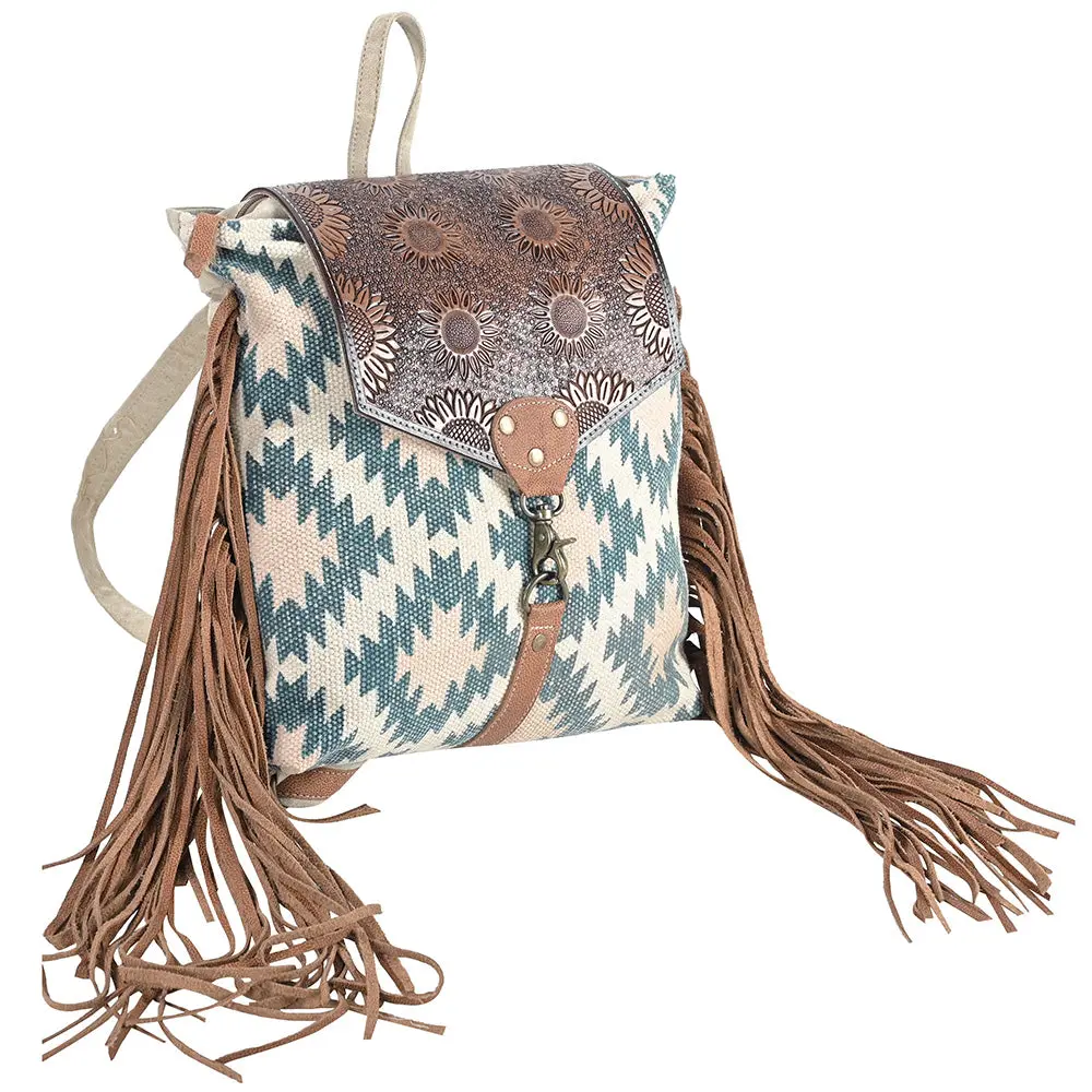 Ohlay Ohv389 Backpack Hand Tooled Upcycled Canvas Genuine Leather Women Bag Western Handbag 1