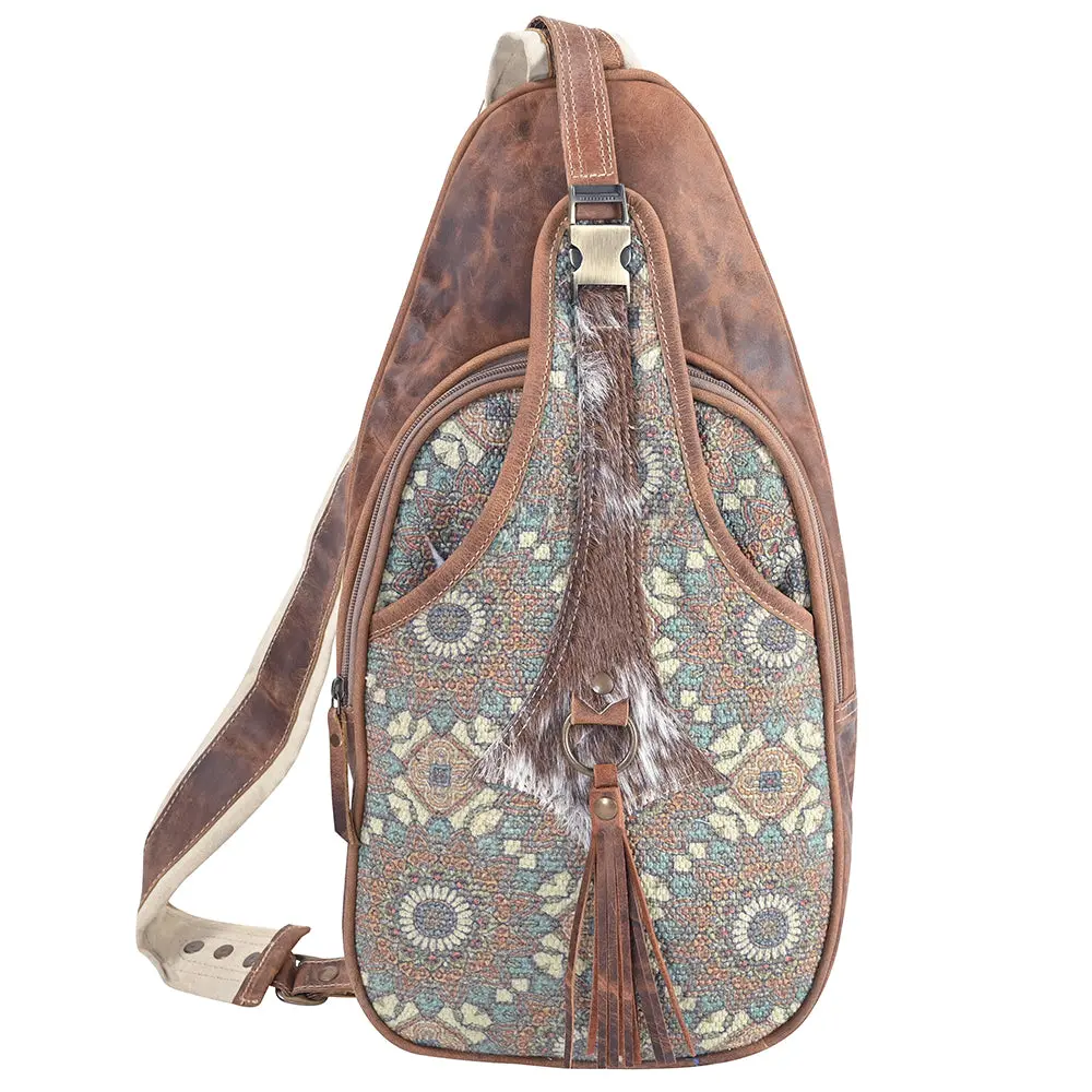 Ohlay Ohv393 Backpack Upcycled Canvas Hair-On Genuine Leather Women Bag Western Handbag 1