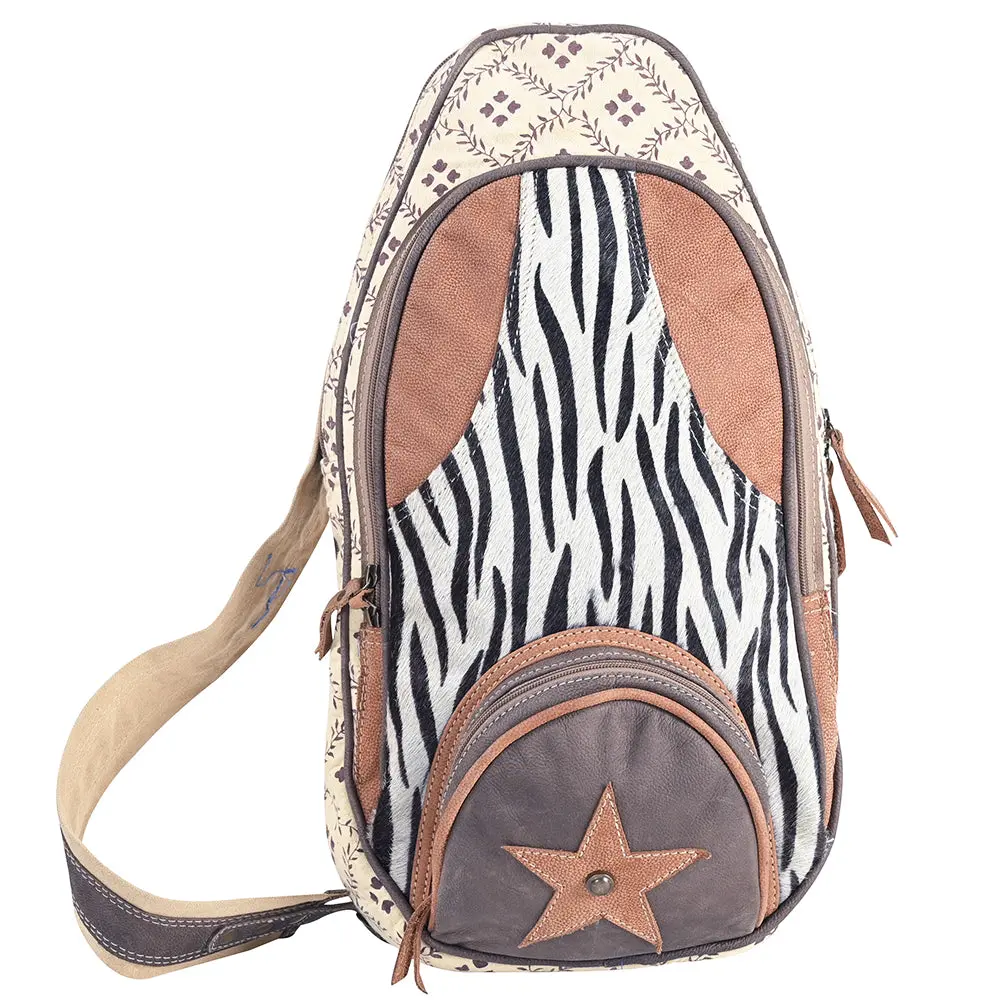 Ohlay Ohv395 Backpack Upcycled Canvas Hair-On Genuine Leather Women Bag Western Handbag Purse 1