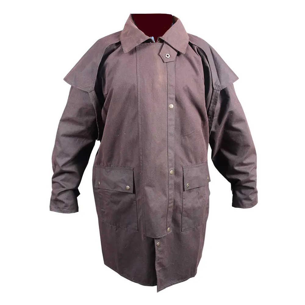 Brown Hilason Outerwear Short Length Lightweight Waterproof Oilskin Duster Coat Rain 1