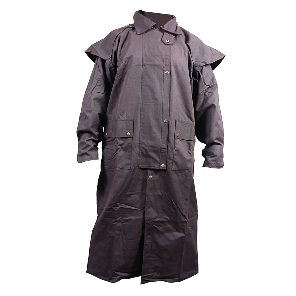 Brown Hilason Outerwear Full Lightweight Waterproof Oilskin Duster Coat Rain 1