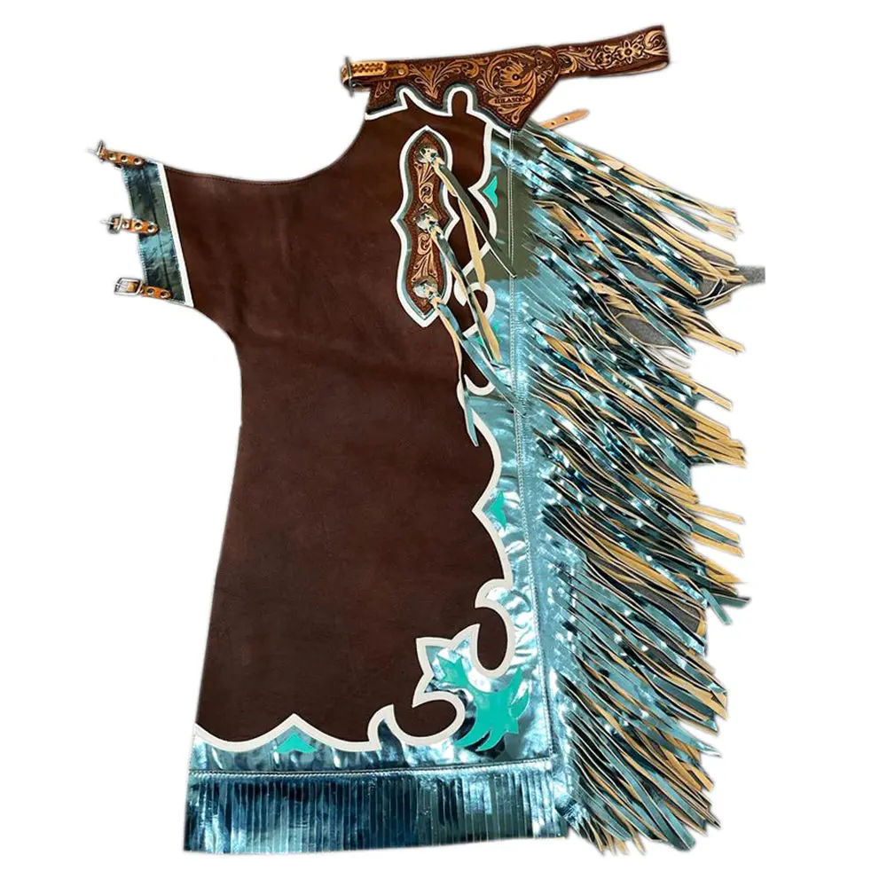 Hilason Bull Riding Genuine Leather Rodeo Chaps Brown 1