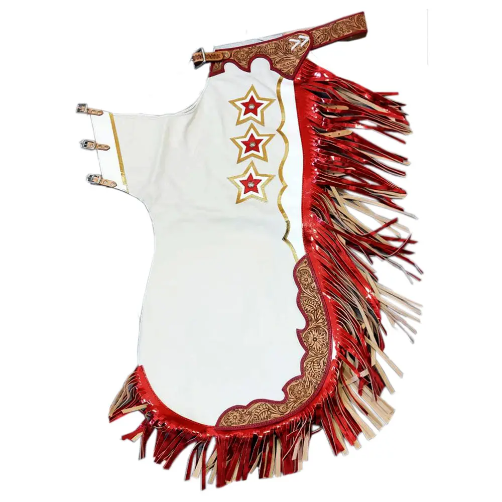 Hilason Bull Riding Genuine Leather Rodeo Round Chaps White 1