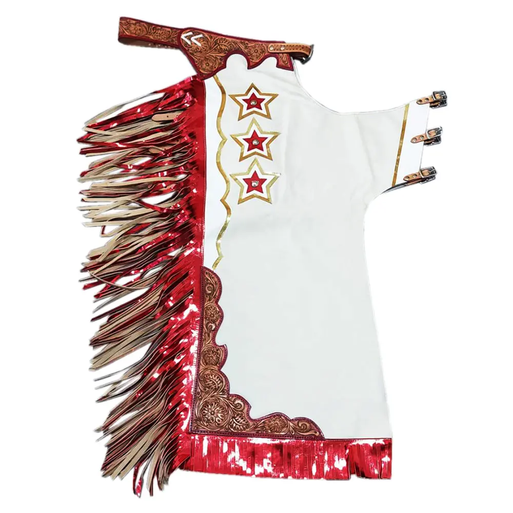 Hilason Bull Riding Genuine Leather Rodeo Chaps White 1