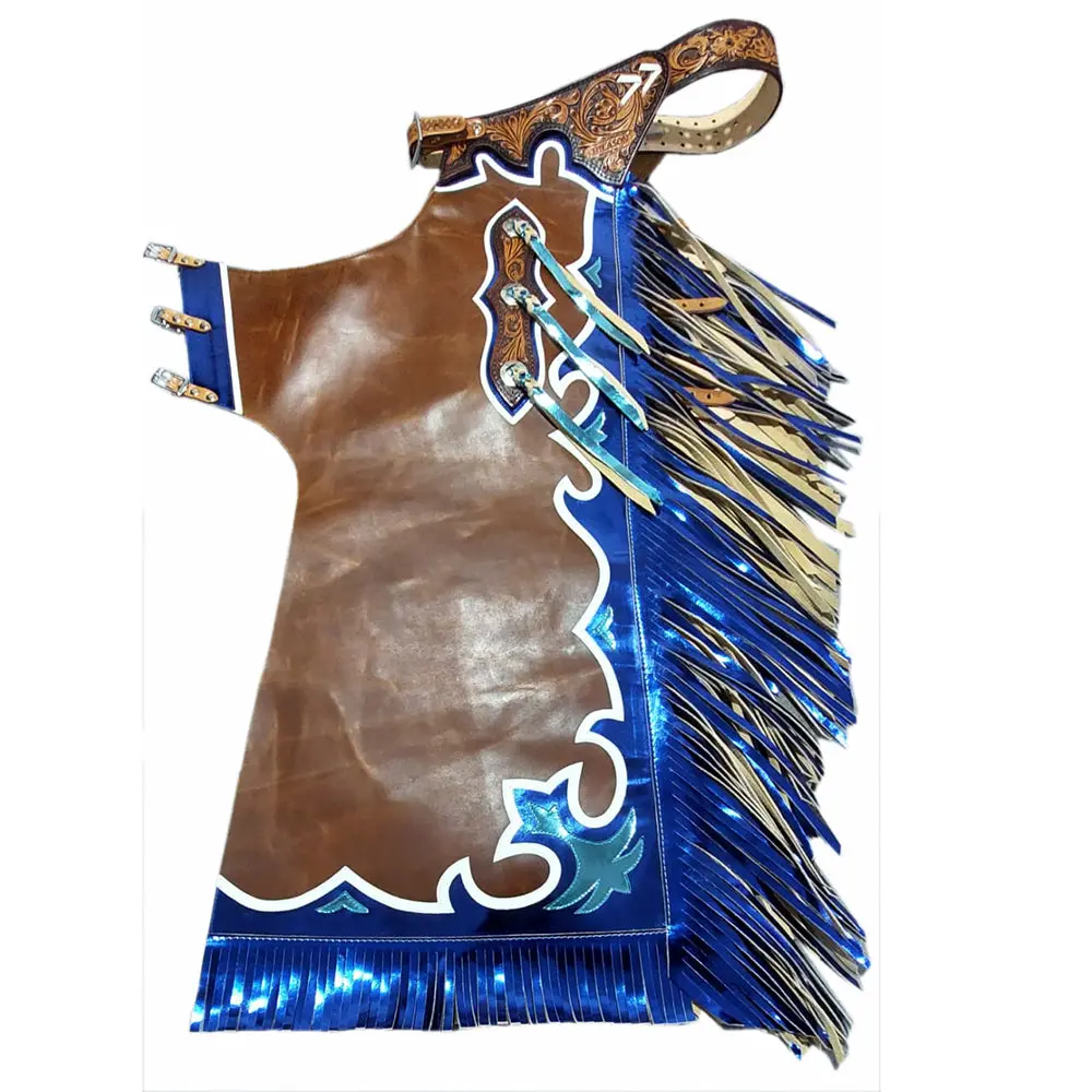 Hilason Bull Riding Genuine Leather Rodeo Chaps Brown 1