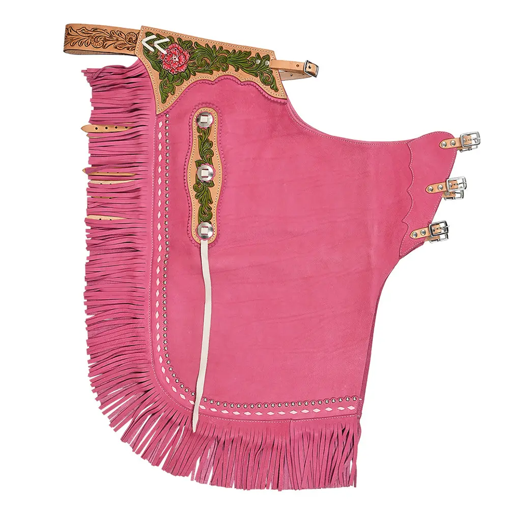 Hilason Western Horse Bull Riding Chinks Chaps Genuine Leather Pink | For Men And Women Unisex 1