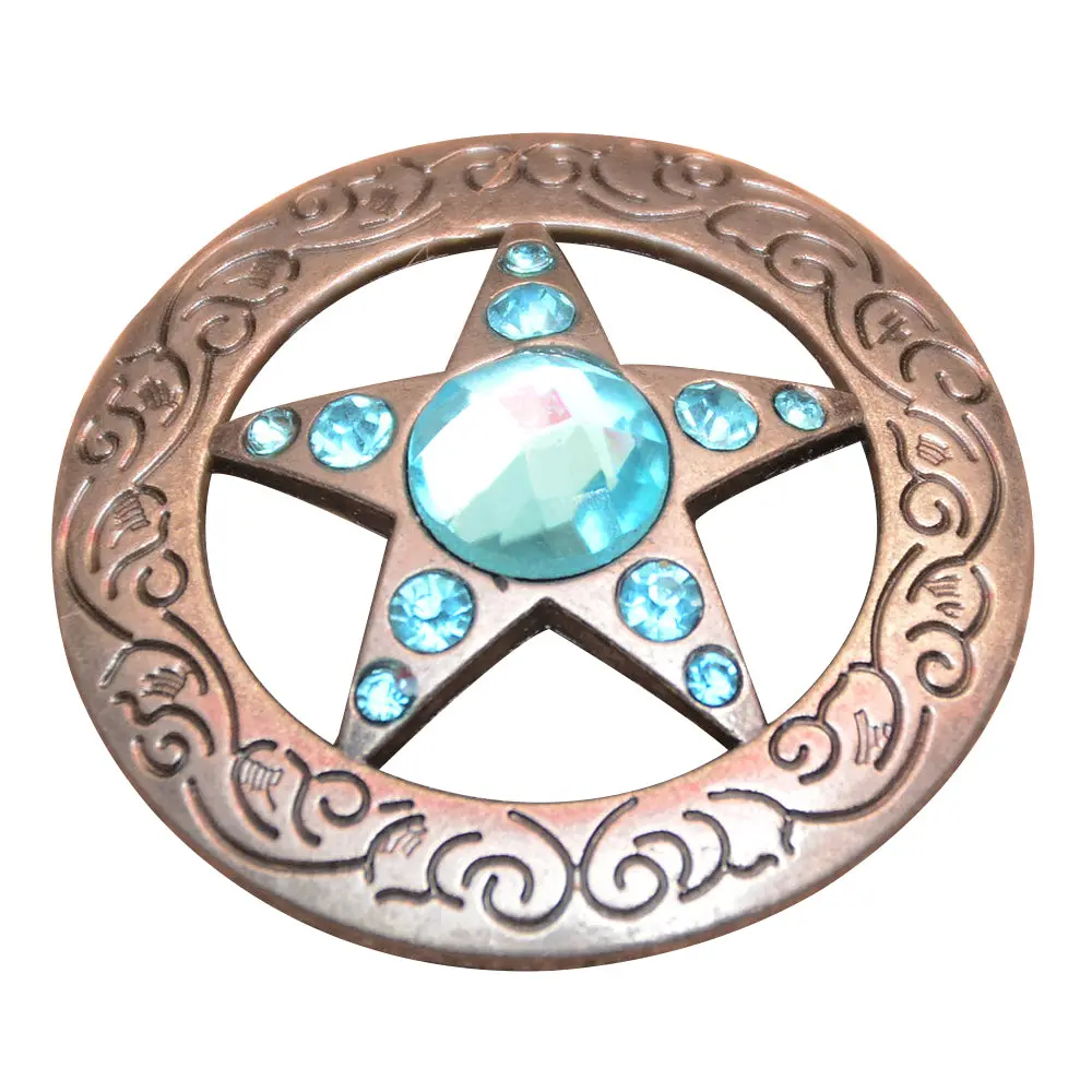 Hilason Western Screw Back Concho Texas Star Crystal Horse Saddle Turquoise Color | Bridle Conchos Slotted 1