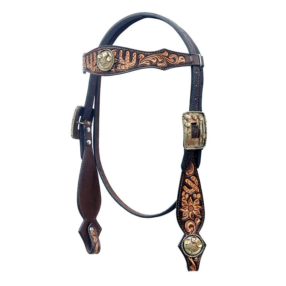Bar H Equine American Leather Horse Saddle Tack Headstall Brown 1