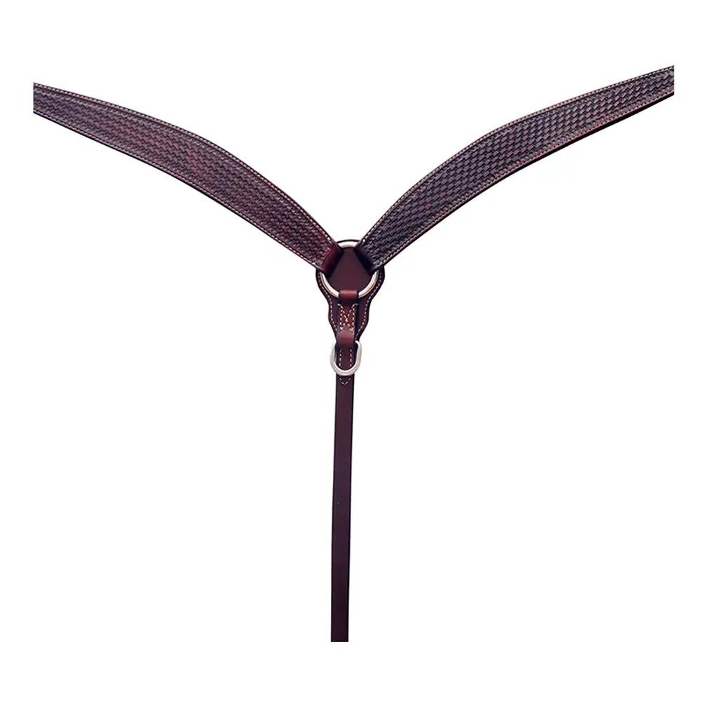Bar H Equine Western Leather Headstall & Breast Collar Basket Weave Dark Brown 1
