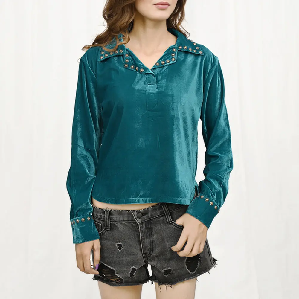 American Darling Addr004 Velvet Women Shirt Dress Tunic Ladies Girl Top Teal 1