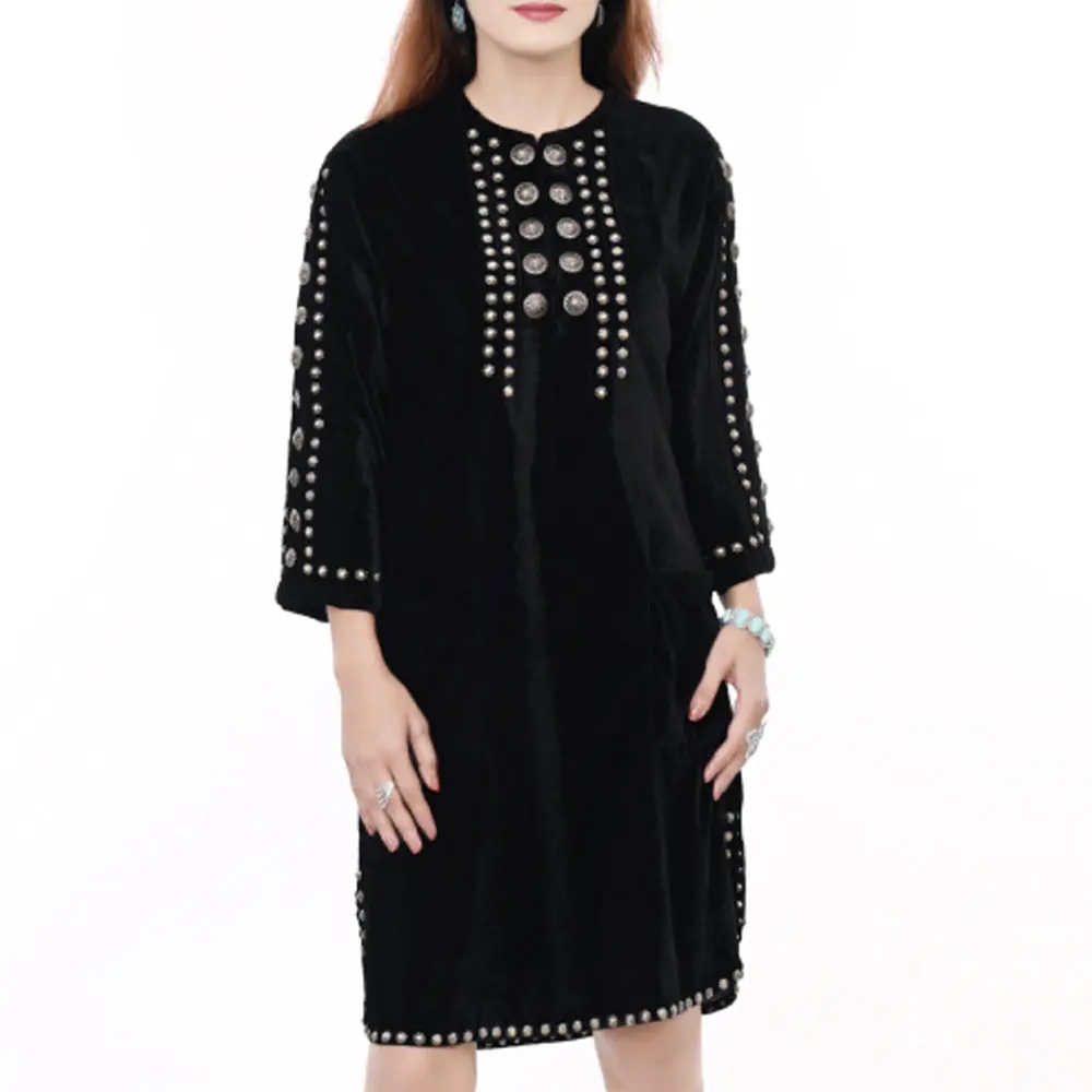 American Darling 100% Cotton Denim Women's Shirt Jacket Dress Ladies Girl Top Black| 1