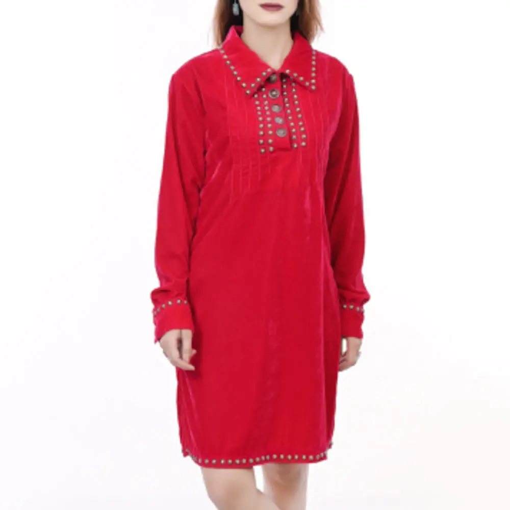 American Darling 100% Cotton Denim Women's Shirt Jacket Dress Ladies Girl Top Red| 1